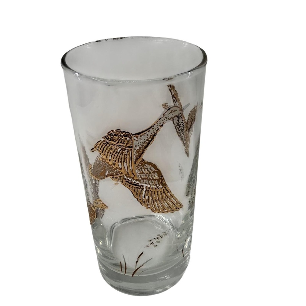Vtg Libbey Golden Mallard Duck Geese Highball Glass 12 oz MCM *Some wear